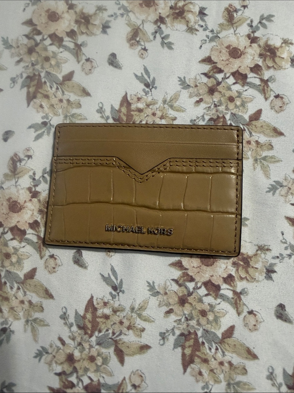 Michael Kors Tan Croc-Embossed Leather Card Holder